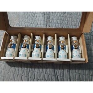 VINTAGE-Christmas Snowman Place Card Holders Wood Set of 6